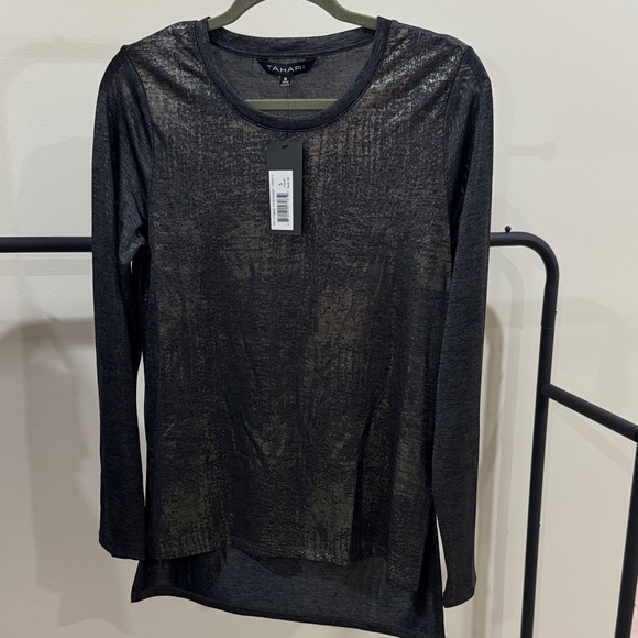 Tahari Metallic Black Long Sleeve Blouse - Picture 1 of 3